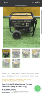 Neatly Used 2.5Kva Sumec Firman Generator (Key Not Working)