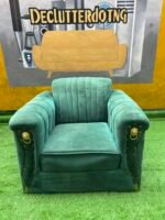 Neatly Used Single Seater Green Sofa With Gold Tape - Image 5