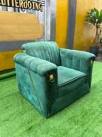 Neatly Used Single Seater Green Sofa With Gold Tape - Image 2
