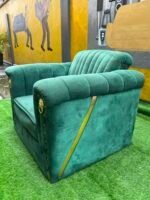 Neatly Used Single Seater Green Sofa With Gold Tape - Image 3