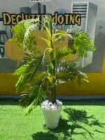 Barely Used White Vase Artificial Flower Plant With Stone - Image 5