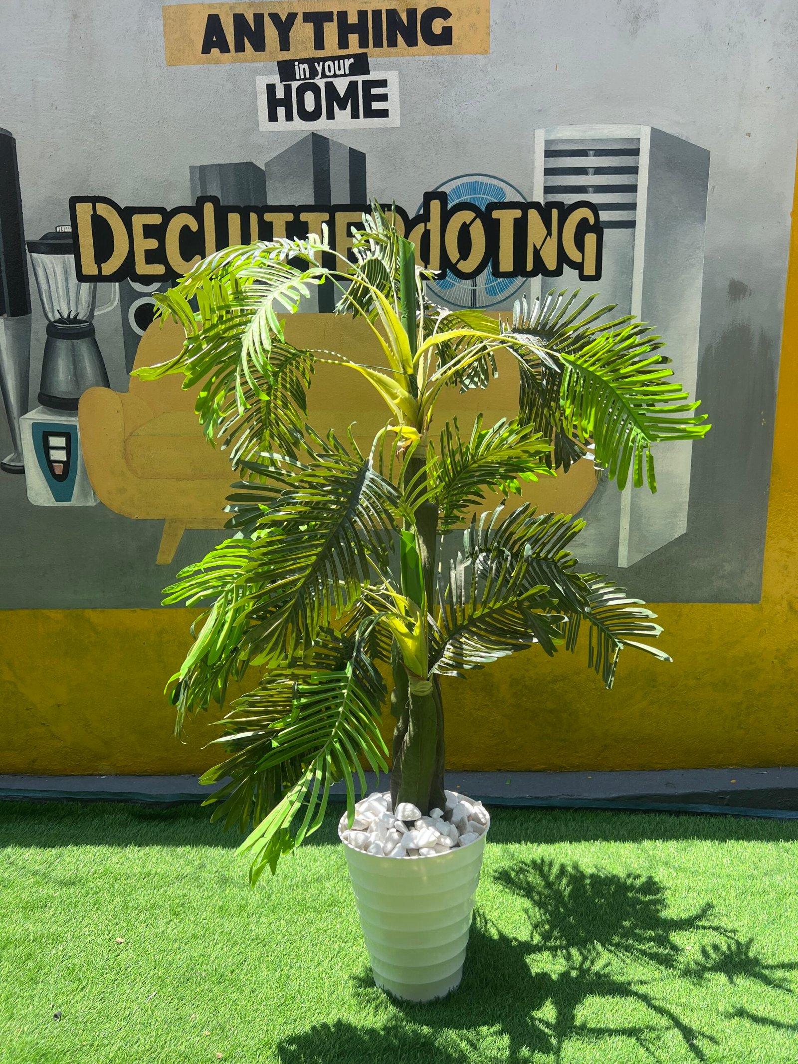 IMG_2498 Barely Used White Vase Artificial Flower Plant With Stone - Image 1