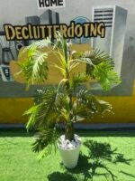 Barely Used White Vase Artificial Flower Plant With Stone - Image 2