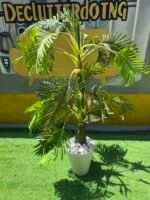 Barely Used White Vase Artificial Flower Plant With Stone - Image 3