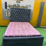 Barely Used 4.5by6 Grey Upholstrey Bedframe With Semi Orthopedic Mattress - Image 3