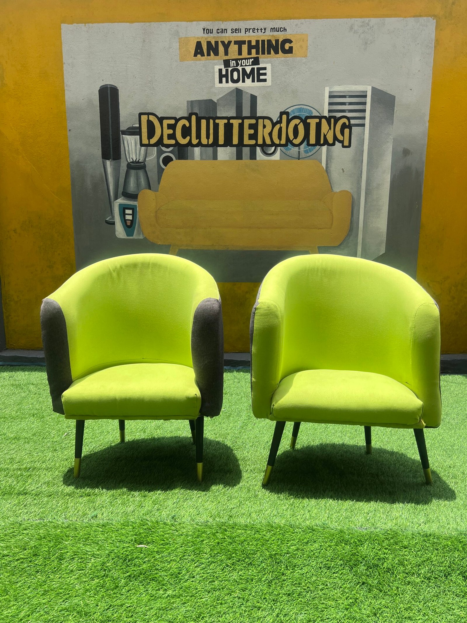 IMG_3781 Barely Used Mini Lemon & Grey Armless Chair( both) - Image 1