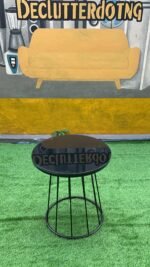 Barely Used Top Quality Black Tempered Glass Top Coffe Table With Iron Stand - Image 3
