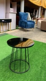 Barely Used Top Quality Black Tempered Glass Top Coffe Table With Iron Stand - Image 4