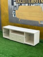 Barely Used 60inch Long , 20inch High White Tv Console With Glass Divider - Image 3