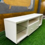 Barely Used 60inch Long , 20inch High White Tv Console With Glass Divider