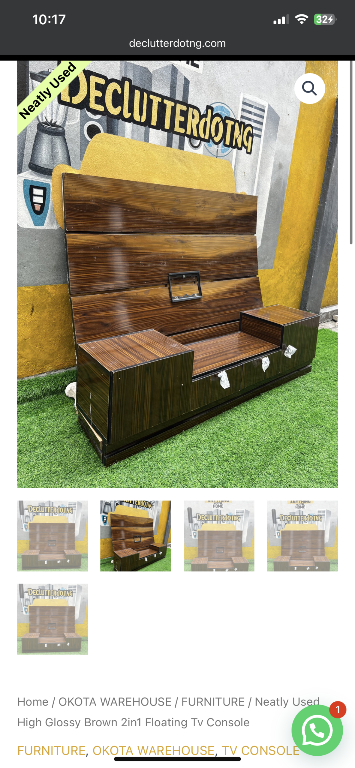 IMG_2664 Neatly Used High Glossy Brown 2in1 Floating Tv Console - Image 1