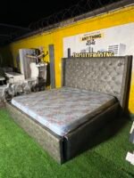 Barely Used 6by6 Deep Green Leather Bedframe With Semi Orthopedic Mattress - Image 2