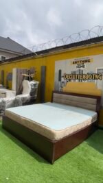 Neatly Used 6by6 Wooden Tufted Bedframe With Semi Orthopedic Mattress