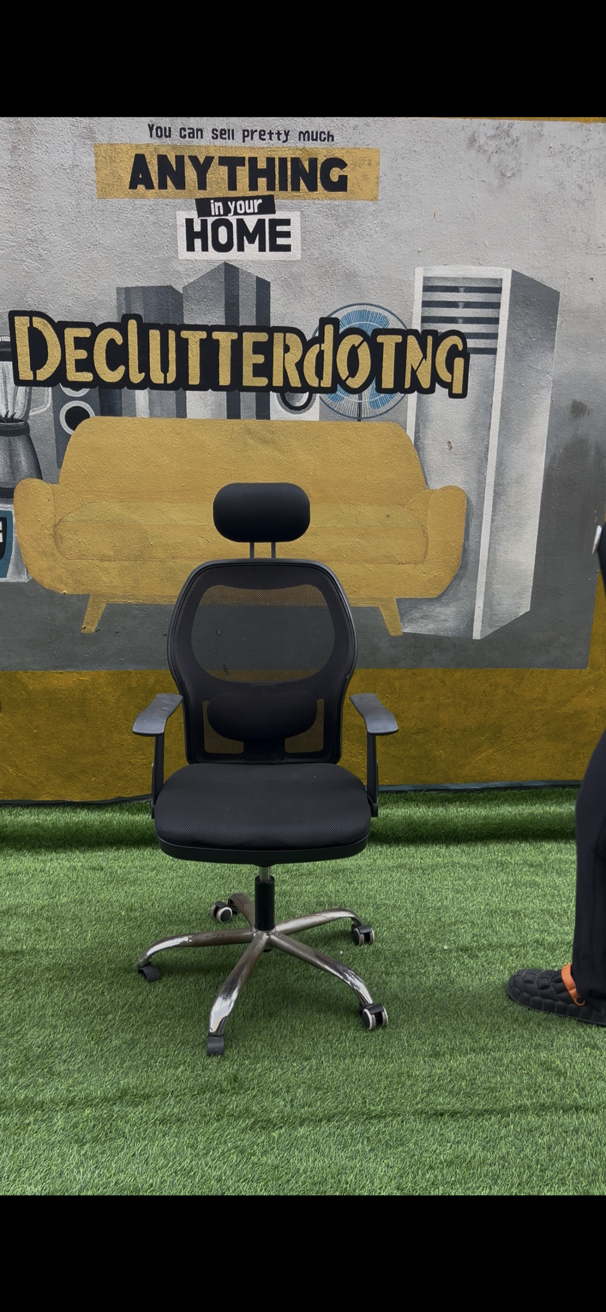 IMG_9610 Neatly Used Black Office Chair With Headrest And Back Support - Image 1