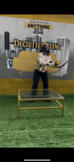 Used Imported 90 by 80 Glass Top Center Table With Iron Stand - Image 5