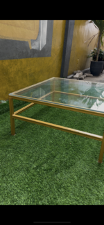 Used Imported 90 by 80 Glass Top Center Table With Iron Stand - Image 4