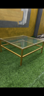Used Imported 90 by 80 Glass Top Center Table With Iron Stand - Image 3