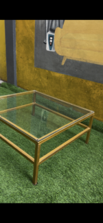 Used Imported 90 by 80 Glass Top Center Table With Iron Stand - Image 2