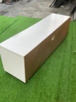 Barely Used 60inch Long , 20inch High White Tv Console With Glass Divider - Image 2