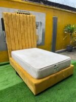 Barely Used 4.5by6 Custard Yellow Bedframe With Semi Orthopedic Mattress - Image 2