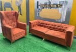 Neatly Used 3 Seater And 1 Seater Orange Sofa Set (Needs Cleaning)