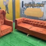 Neatly Used 3 Seater And 1 Seater Orange Sofa Set (Needs Cleaning)