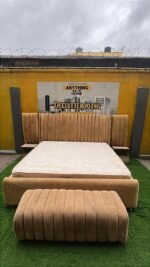 Barely Used Top Quality 6by6 Tufted Upholstery Bedframe With Full Orthopedic Mattress, 2Side Drawers And Ottoman