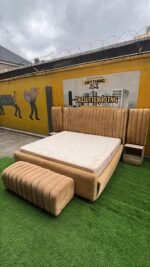 Barely Used Top Quality 6by6 Tufted Upholstery Bedframe With Full Orthopedic Mattress, 2Side Drawers And Ottoman - Image 6