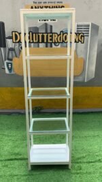 Barely Used White Iron Display Shelf With Transparent Glass - Image 6