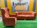 Neatly Used 3 Seater And 1 Seater Orange Sofa Set (Needs Cleaning) - Image 3