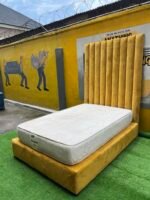 Barely Used 4.5by6 Custard Yellow Bedframe With Semi Orthopedic Mattress - Image 4