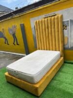Barely Used 4.5by6 Custard Yellow Bedframe With Semi Orthopedic Mattress - Image 3