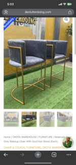 Relatively New Grey Makeup Chair With Gold Iron Stand (Each) - Image 4