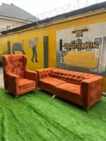 Neatly Used 3 Seater And 1 Seater Orange Sofa Set (Needs Cleaning) - Image 2