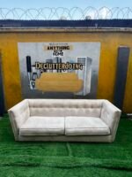 Neatly Used Top Quality 4 Seater Cream Couch With Golden Leg Stand