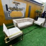 Barely Used Top Quality Imported 5 Seater Sofa Set With Iron Stand( 3,1,1)