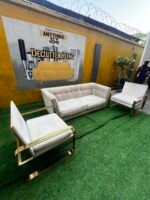 Barely Used Top Quality Imported 5 Seater Sofa Set With Iron Stand( 3,1,1)