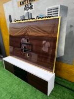 Barely Used Top  Quality Brown Glossy Wood Tv Console - Image 4