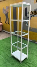 Barely Used White Iron Display Shelf With Transparent Glass - Image 2