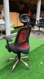 Barely Used Red & Black Swivel Office Chair - Image 4