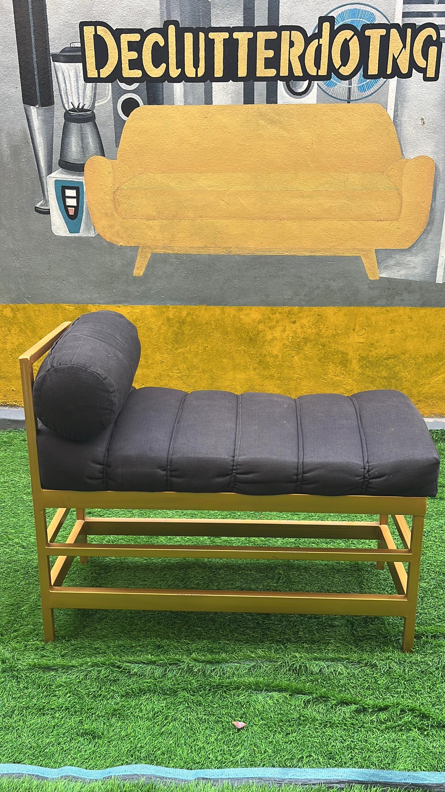 c9f06961-daf4-4dd0-a55b-bfe3768fe12e Barely Used Armless Chair With Golden Stand And Pillow - Image 1