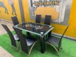 Neatly Used 6 Seater Glass Top Black Dinning Set ( the iron part of the chairs are rusted) - Image 6