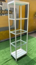 Barely Used White Iron Display Shelf With Transparent Glass - Image 3