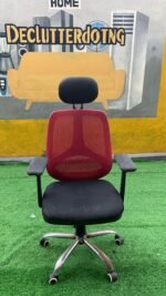 Barely Used Red & Black Swivel Office Chair - Image 3