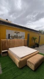 Barely Used Top Quality 6by6 Tufted Upholstery Bedframe With Full Orthopedic Mattress, 2Side Drawers And Ottoman - Image 2