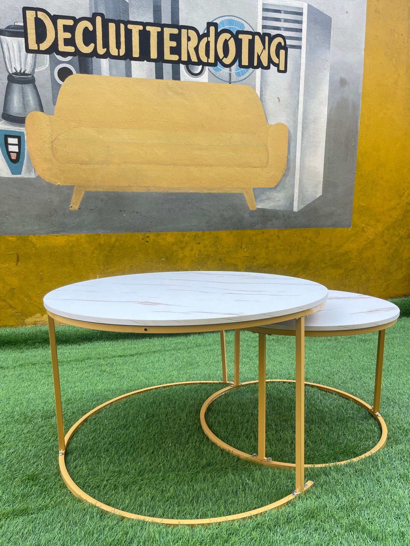 IMG_0737 White And Gold 2 in one Marble Center Table - Image 1