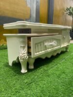 Barely Used Glass Top Quality Cream Tv Console With Drawer - Image 3