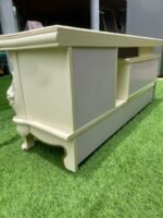 Barely Used Glass Top Quality Cream Tv Console With Drawer - Image 4