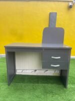 Neatly Used Dark Grey & Cream Reception Desk with Two Drawers - Image 7