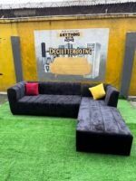 Brand New Black Sued 5 Seater L Shape Sofa With Two Throw Pillows